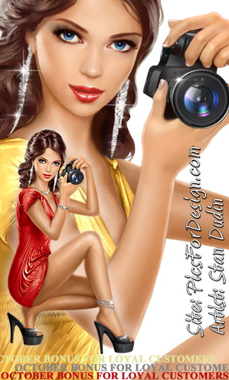 Girl With Camera - PSD Illustration